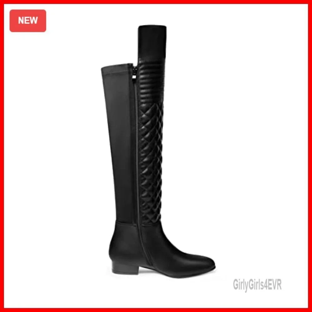 Over the Knee Boots with Stretch Rear, 1.25 Inch Chunky Heel